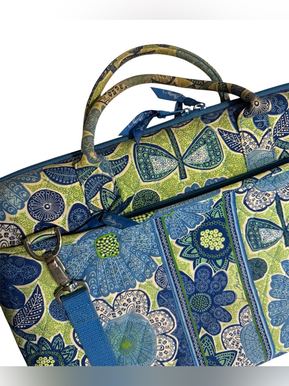 Vera Bradley Quilted Laptop Travel Bag Blue Green Floral Butterfly Print - Picture 5 of 6